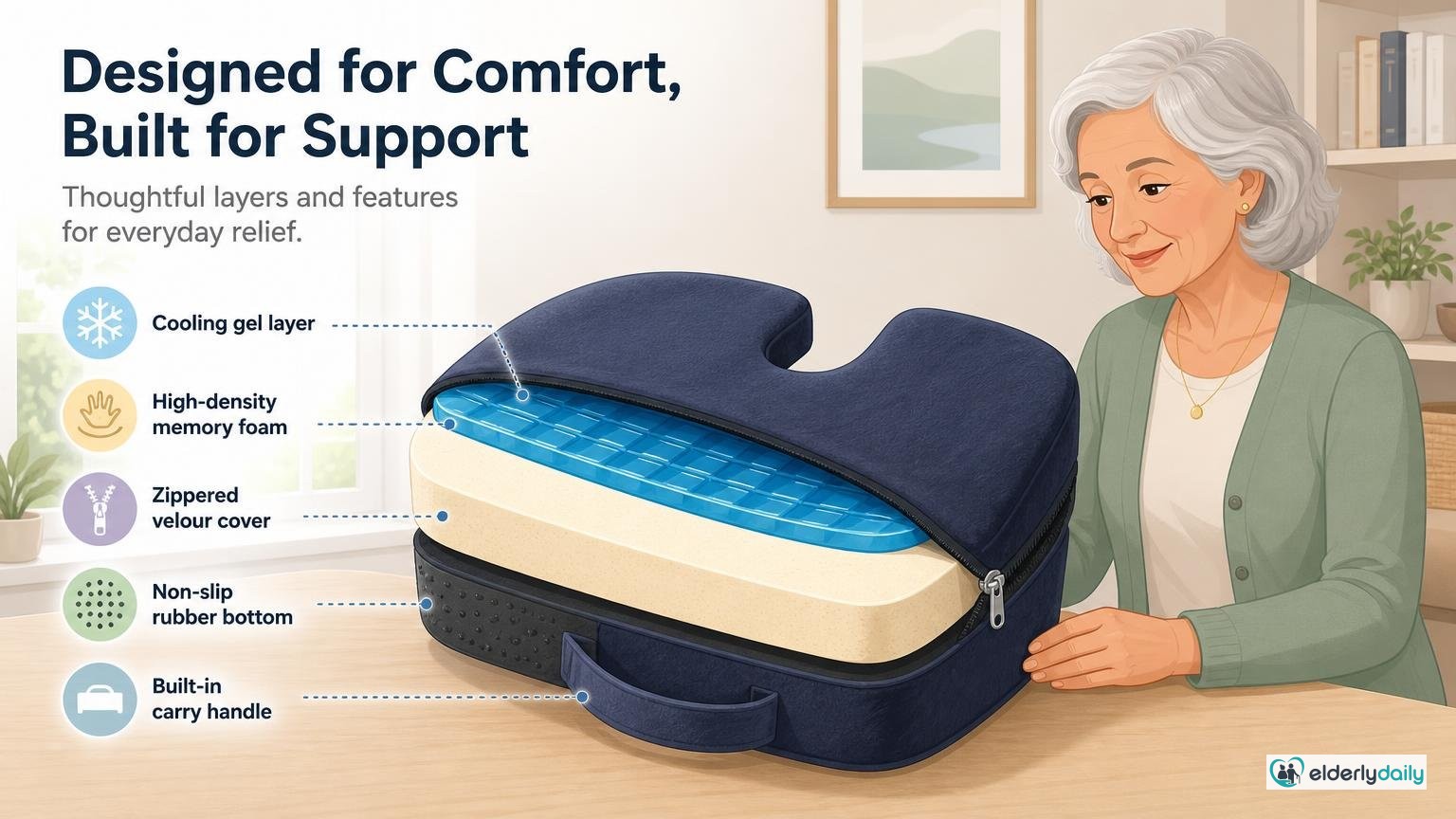 Illustration for ComfiLife Gel Enhanced Memory Foam Seat Cushion Review: Design and construction