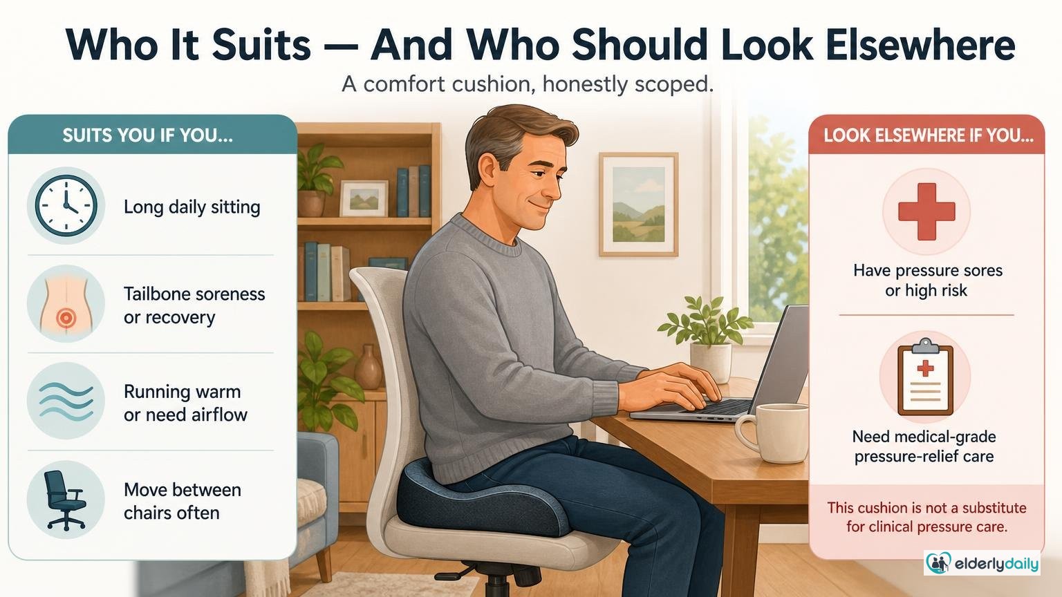 Illustration for ComfiLife Gel Enhanced Memory Foam Seat Cushion Review: Who it suits — and who should look elsewhere