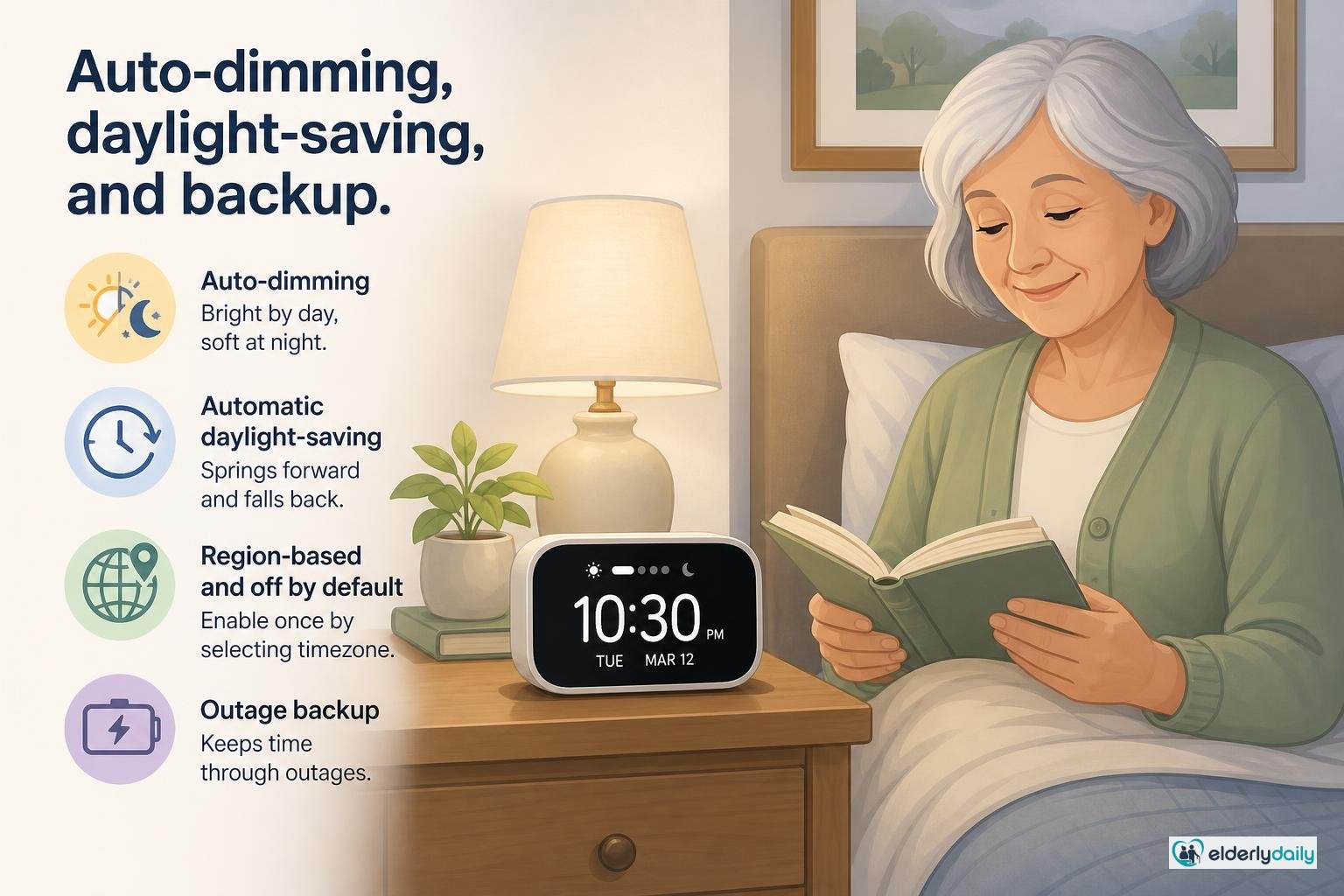 Illustration for 10.1-Inch Extra-Large Dementia Clock Review: Best Big Display (2026): Auto-dimming, daylight-saving, and backup