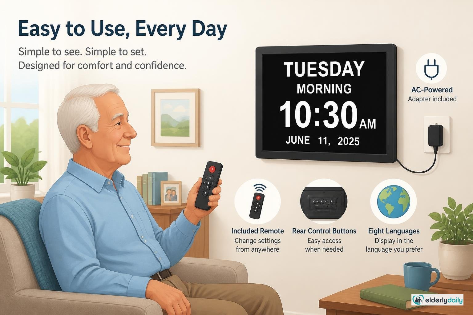Illustration for 10.1-Inch Extra-Large Dementia Clock Review: Best Big Display (2026): Remote, placement, and everyday use