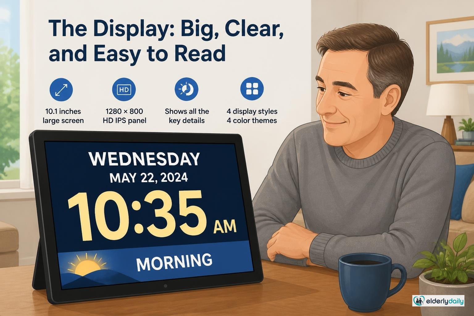 Illustration for 10.1-Inch Extra-Large Dementia Clock Review: Best Big Display (2026): The display: the biggest, boldest screen here