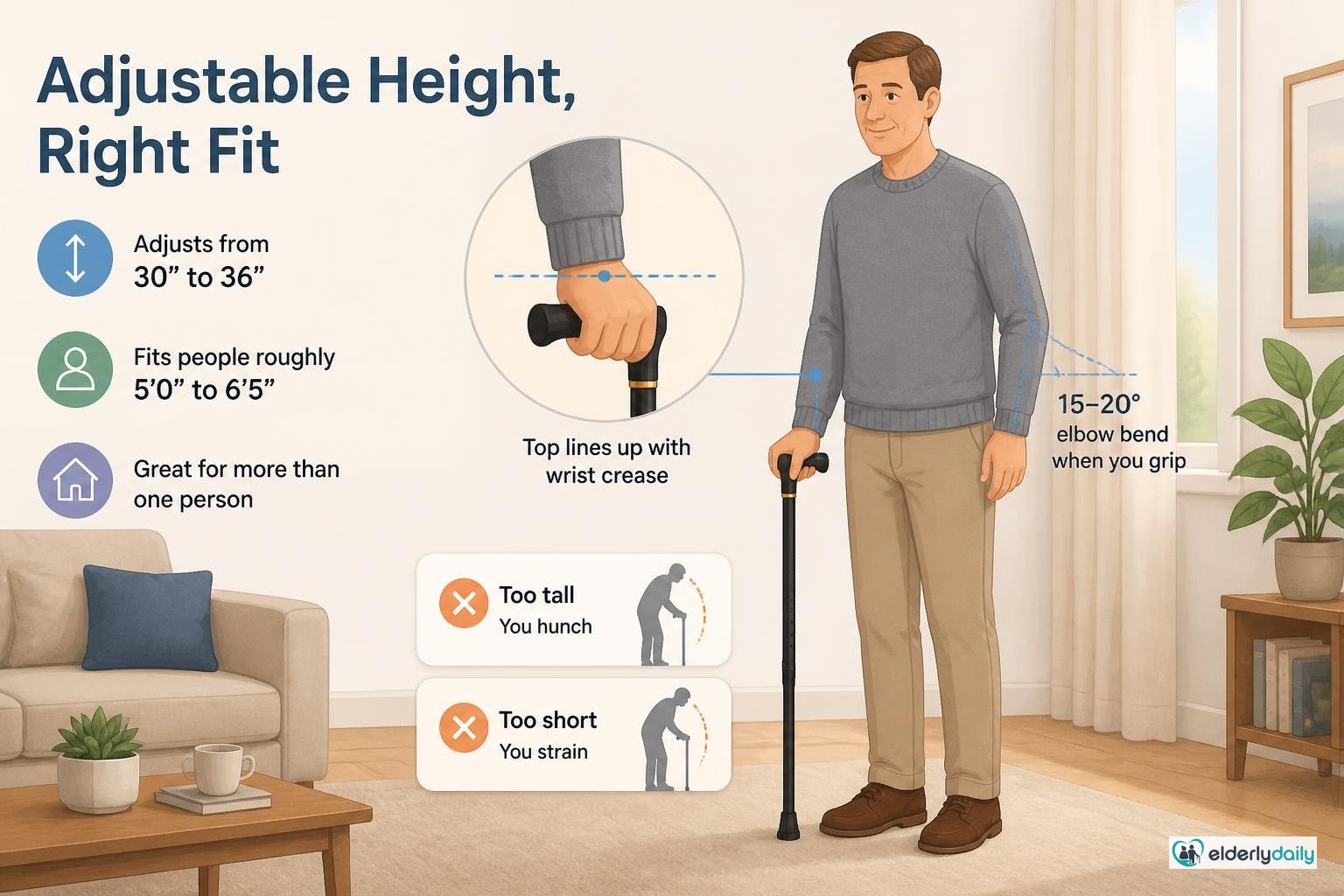 Illustration for HONEYBULL Walking Cane Review: Adjustable height and getting the fit right