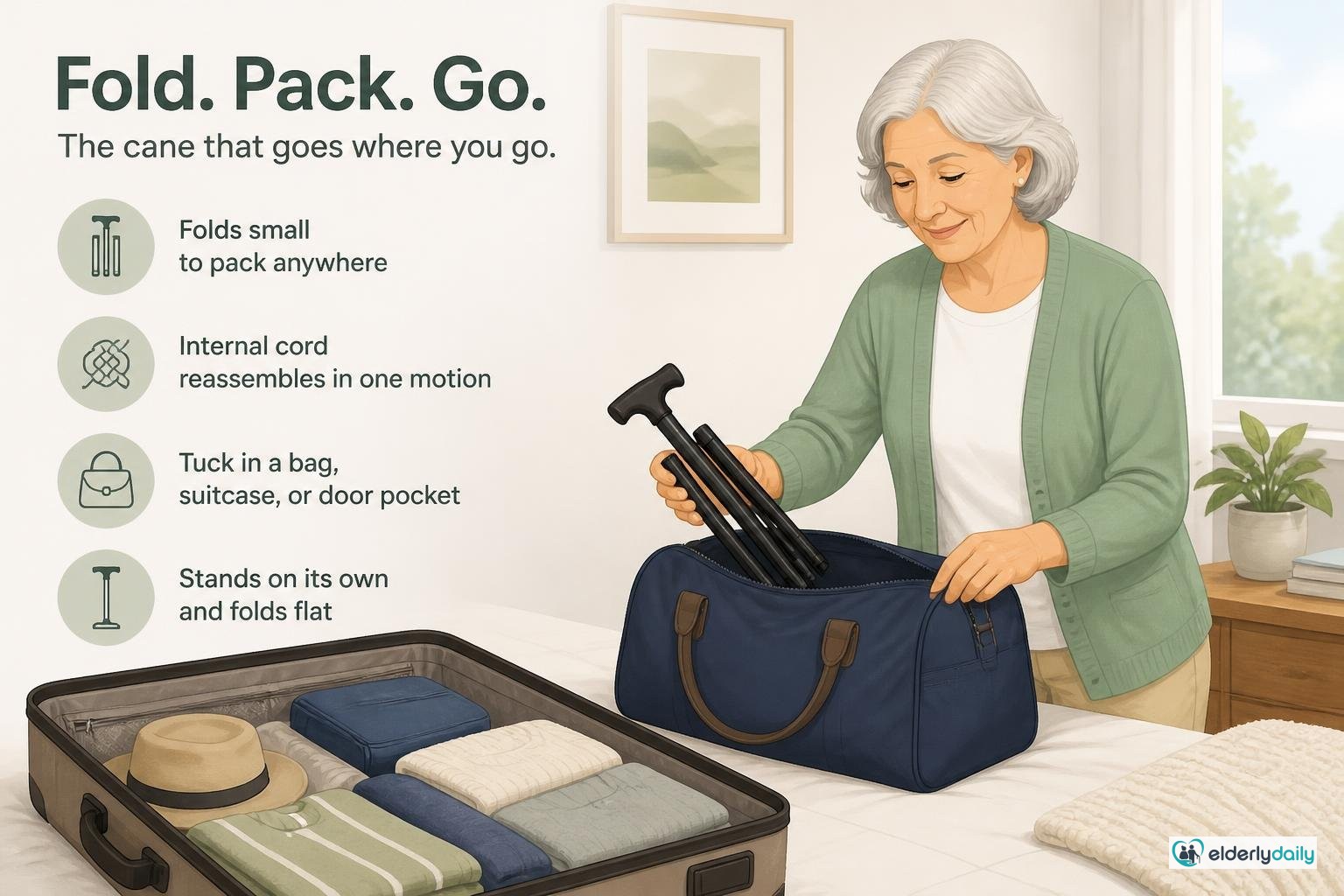 Illustration for HONEYBULL Walking Cane Review: Folding, packing, and travel