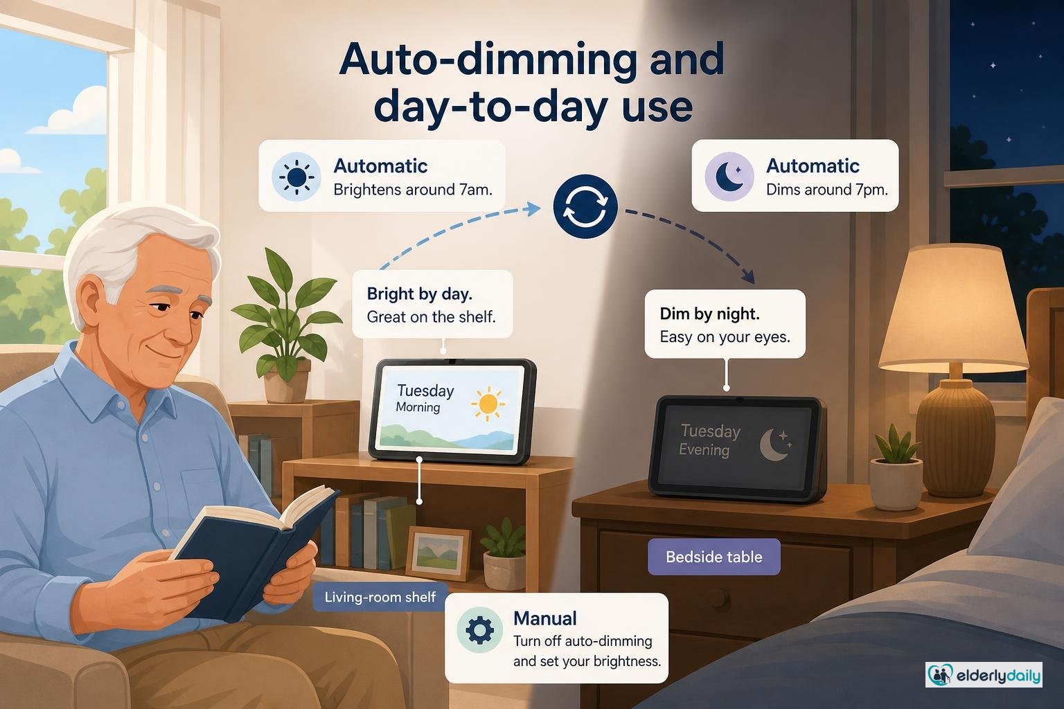 Illustration for JALL 8-Inch Day Clock Review: Best for Reminders & Auto-Dimming (2026): Auto-dimming and day-to-day use