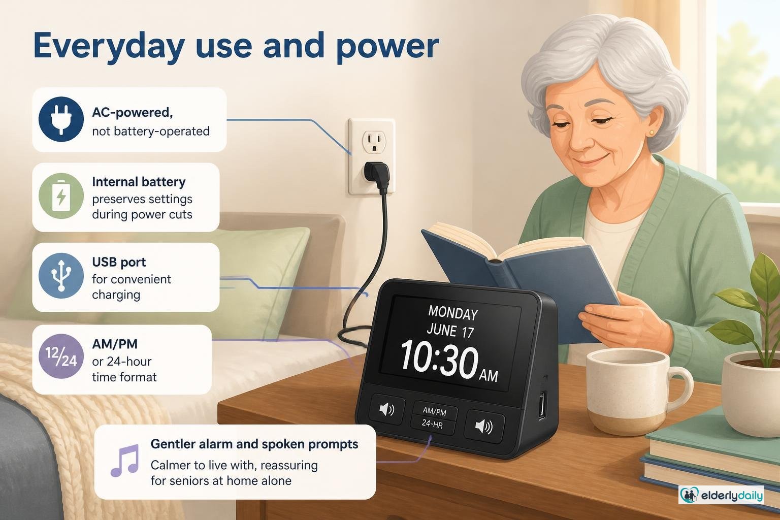 Illustration for ORKA Talking Clock Review: Best for Voice & Low Vision (2026): Everyday use and power