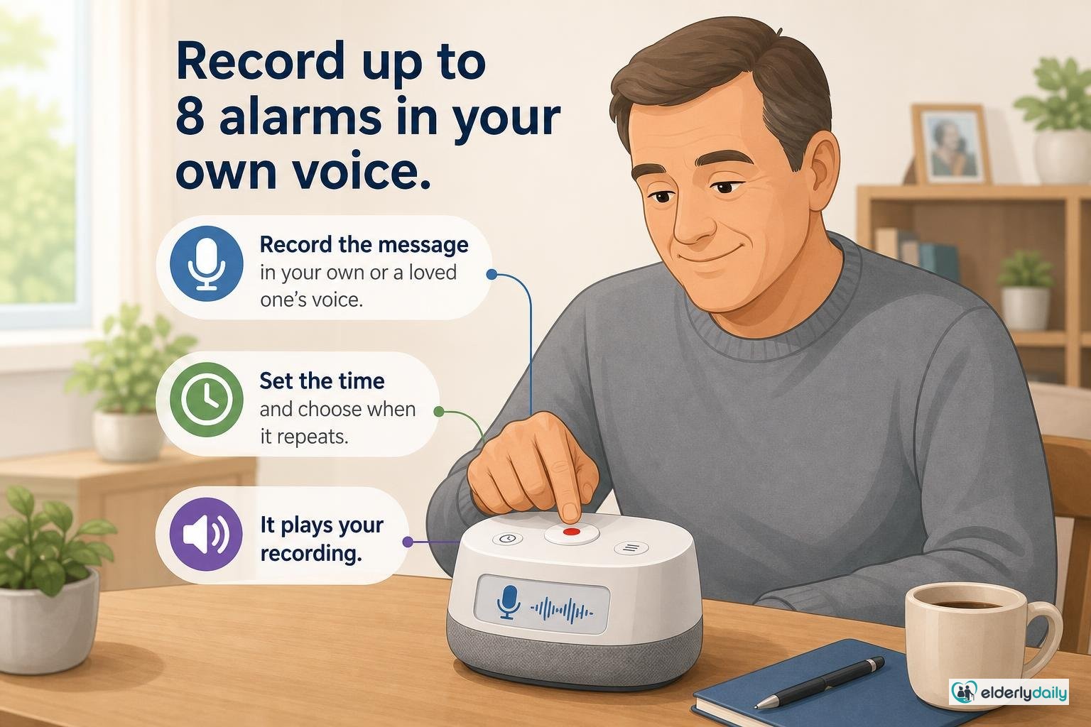 Illustration for ORKA Talking Clock Review: Best for Voice & Low Vision (2026): Record up to 8 alarms in your own voice