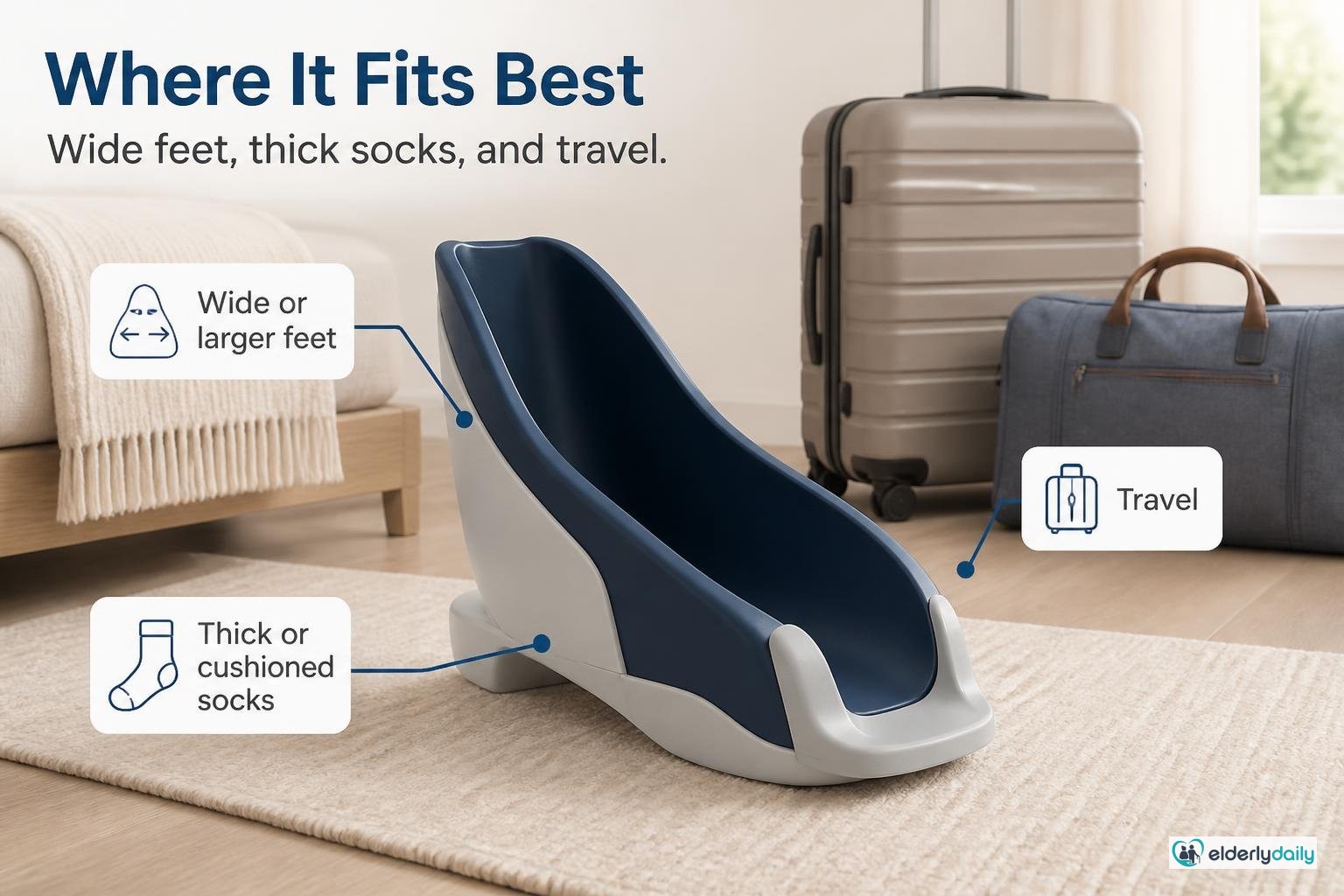 Illustration for Rehabilitation Advantage Sock Aid Review: Best for Wider Feet (2026): Where it fits: wide feet, thick socks, and travel