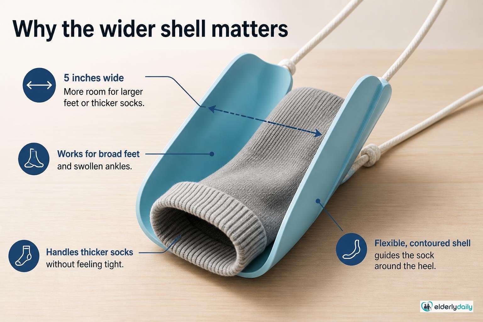 Illustration for Rehabilitation Advantage Sock Aid Review: Best for Wider Feet (2026): Why the wider shell matters