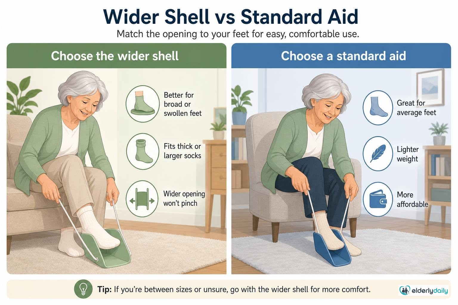 Illustration for Rehabilitation Advantage Sock Aid Review: Best for Wider Feet (2026): Wider shell vs a standard aid