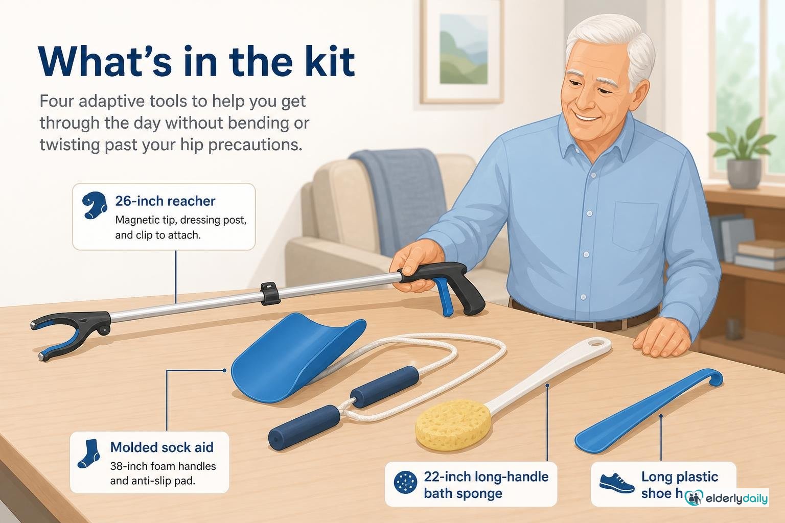 Illustration for RMS 4-Piece Hip Kit Review: Best for Hip Replacement Recovery (2026): What's in the kit