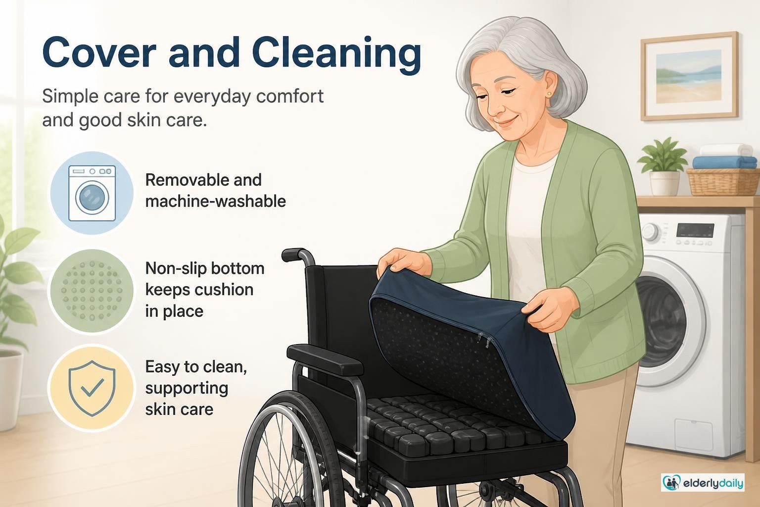 Illustration for Roho Mosaic Seat Cushion Review: Best for Pressure-Sore Risk (2026): Cover and cleaning