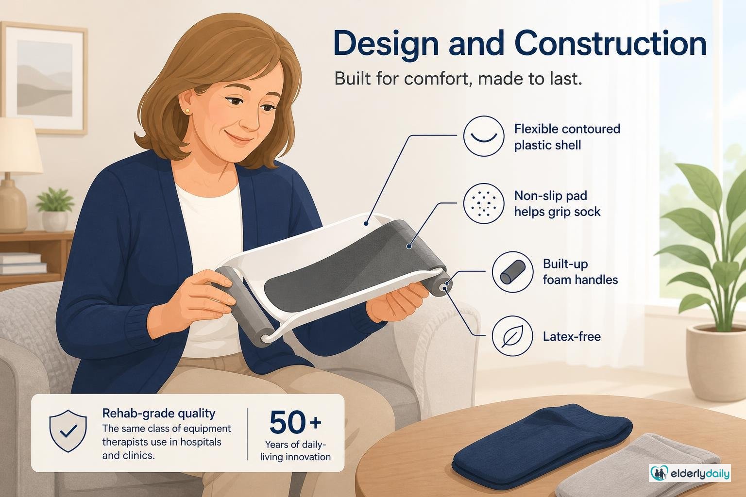 Illustration for Sammons Preston Sock Aid Review: Best Sock Aid for Arthritis & Weak Grip (2026): Design and construction