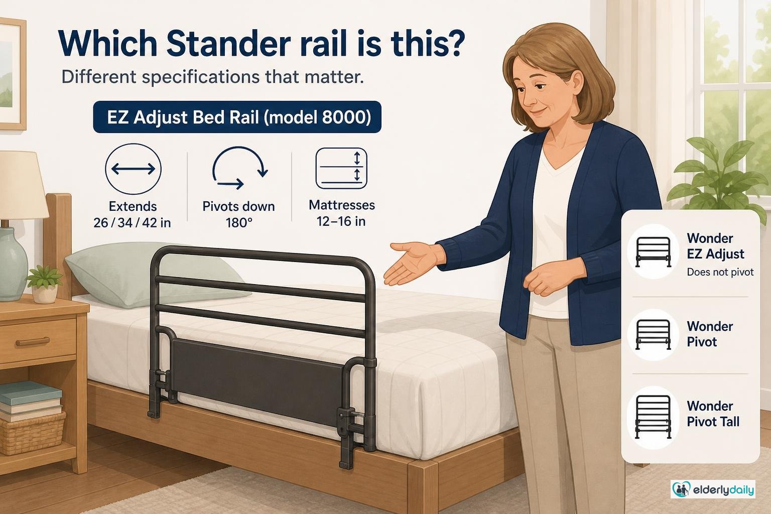 Illustration for Stander EZ Adjust Bed Rail Review: Which Stander rail is this? The names overlap badly