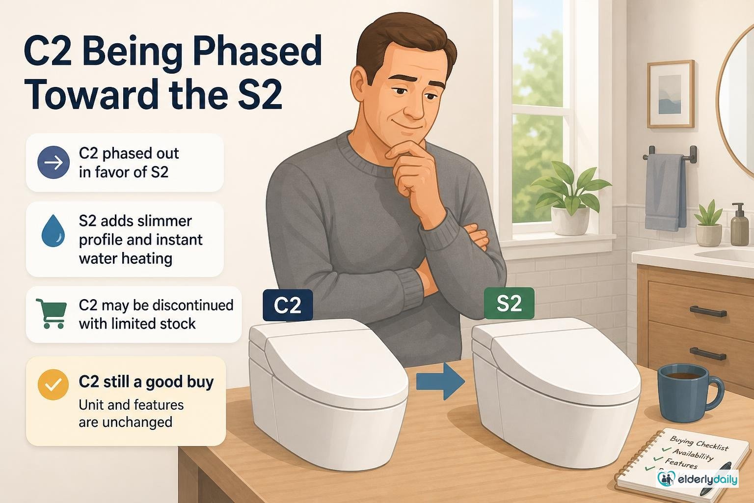 Illustration for TOTO Washlet C2 Review (2026): Fit, Controls & Setup: A note on availability: the C2 is being phased toward the S2