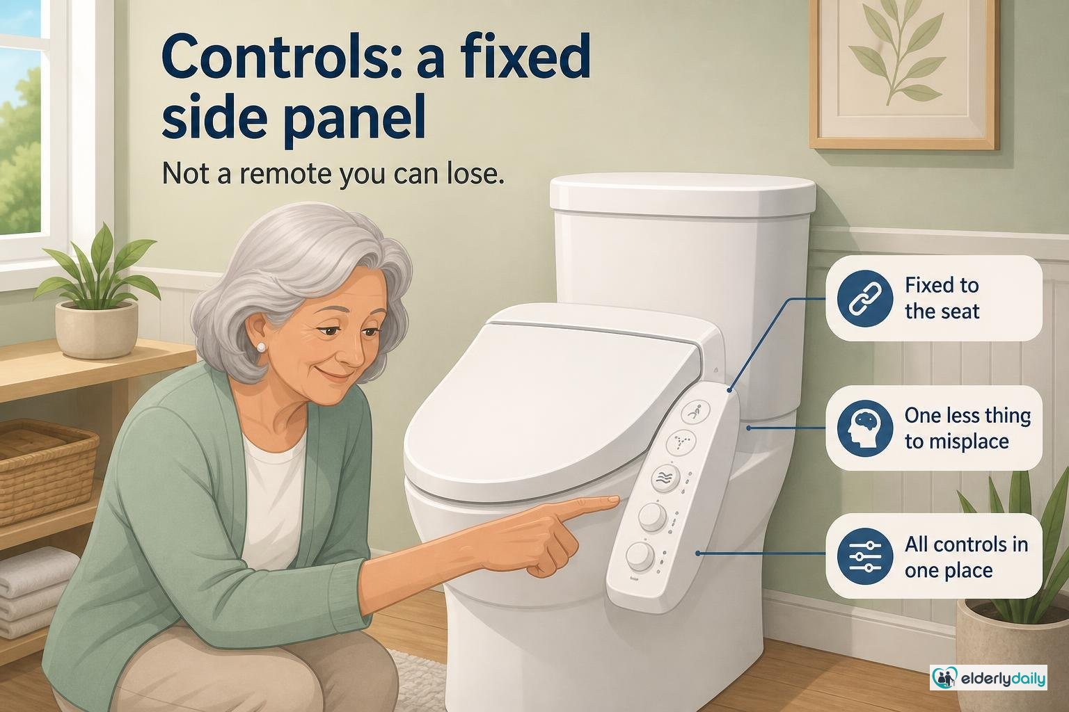 Illustration for TOTO Washlet C2 Review (2026): Fit, Controls & Setup: Controls: a fixed side panel, not a remote you can lose