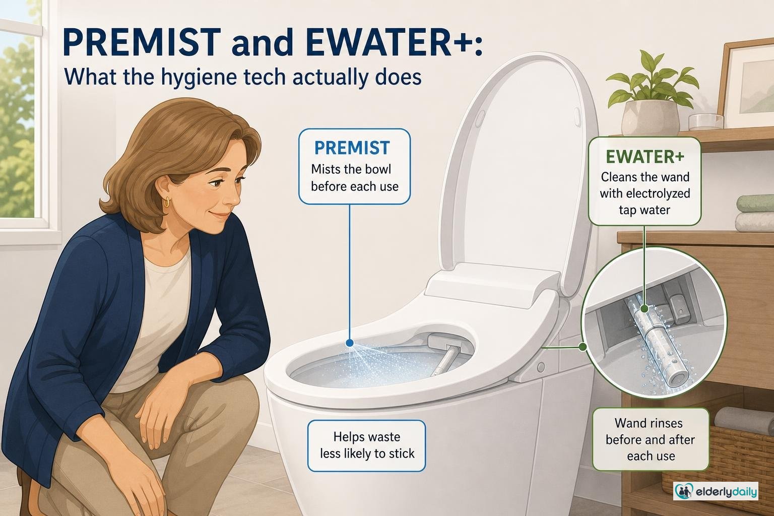 Illustration for TOTO Washlet C2 Review (2026): Fit, Controls & Setup: PREMIST and EWATER+: what the hygiene tech actually does