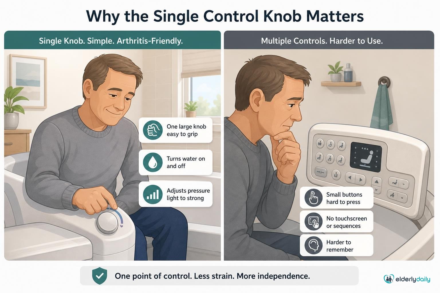 Illustration for TUSHY Classic 3.0 Review (2026): Fit, Controls & Setup: Why the single control knob matters for arthritic or weak hands